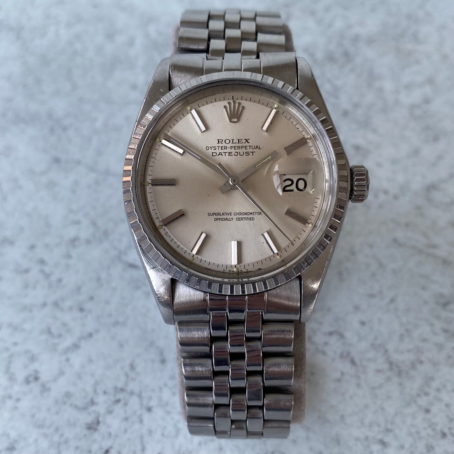 1970 Rolex Datejust Oyster Perpetual 1603 Engine Turned Bezel Swiss Watch