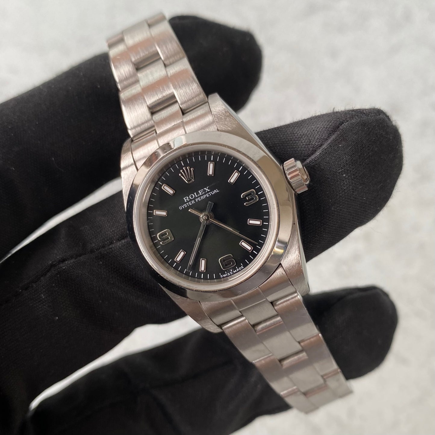 2004 Ladies Rolex Oyster Perpetual Black Dial 76080 Watch - Full Set