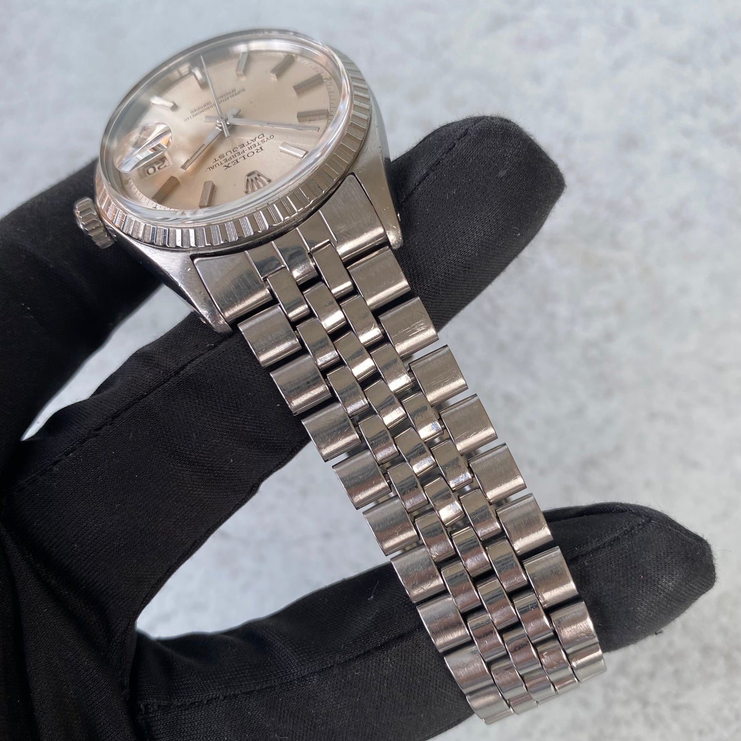 1970 Rolex Datejust Oyster Perpetual 1603 Engine Turned Bezel Swiss Watch