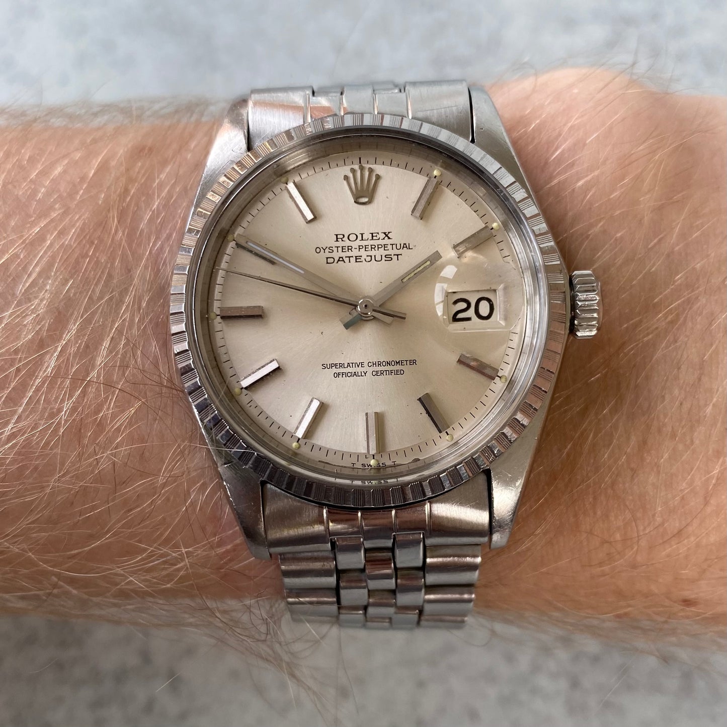 1970 Rolex Datejust Oyster Perpetual 1603 Engine Turned Bezel Swiss Watch