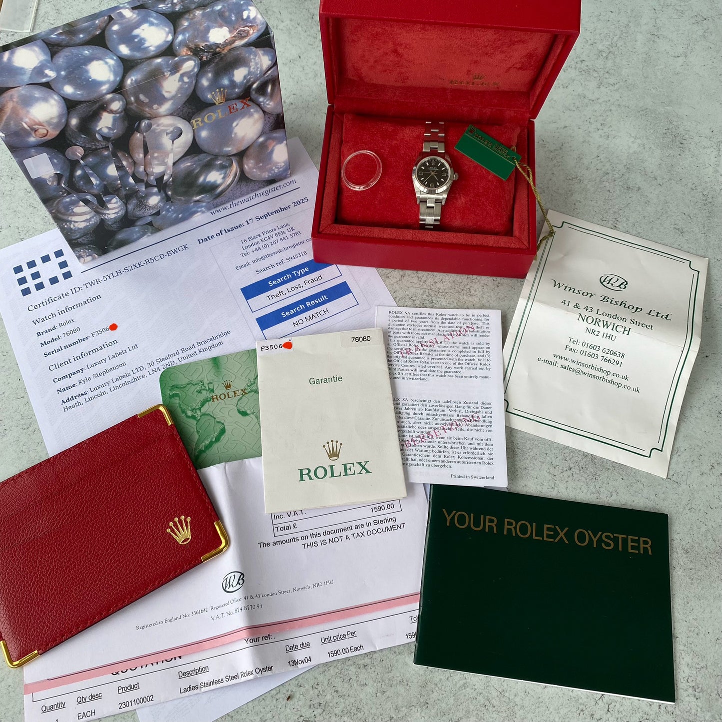 2004 Ladies Rolex Oyster Perpetual Black Dial 76080 Watch - Full Set