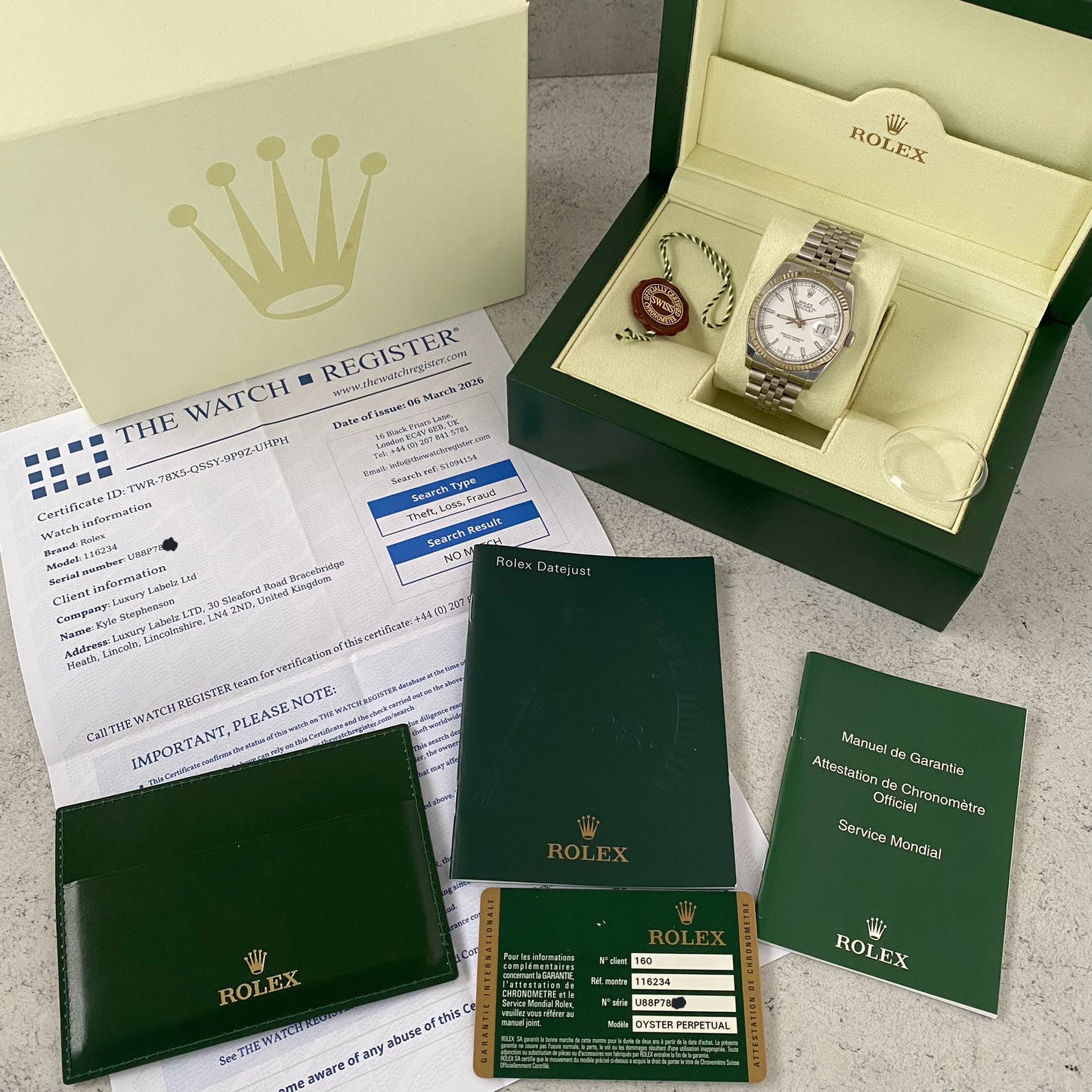 Rolex Datejust Oyster Perpetual 116234 Roulette Date Watch - Showcase