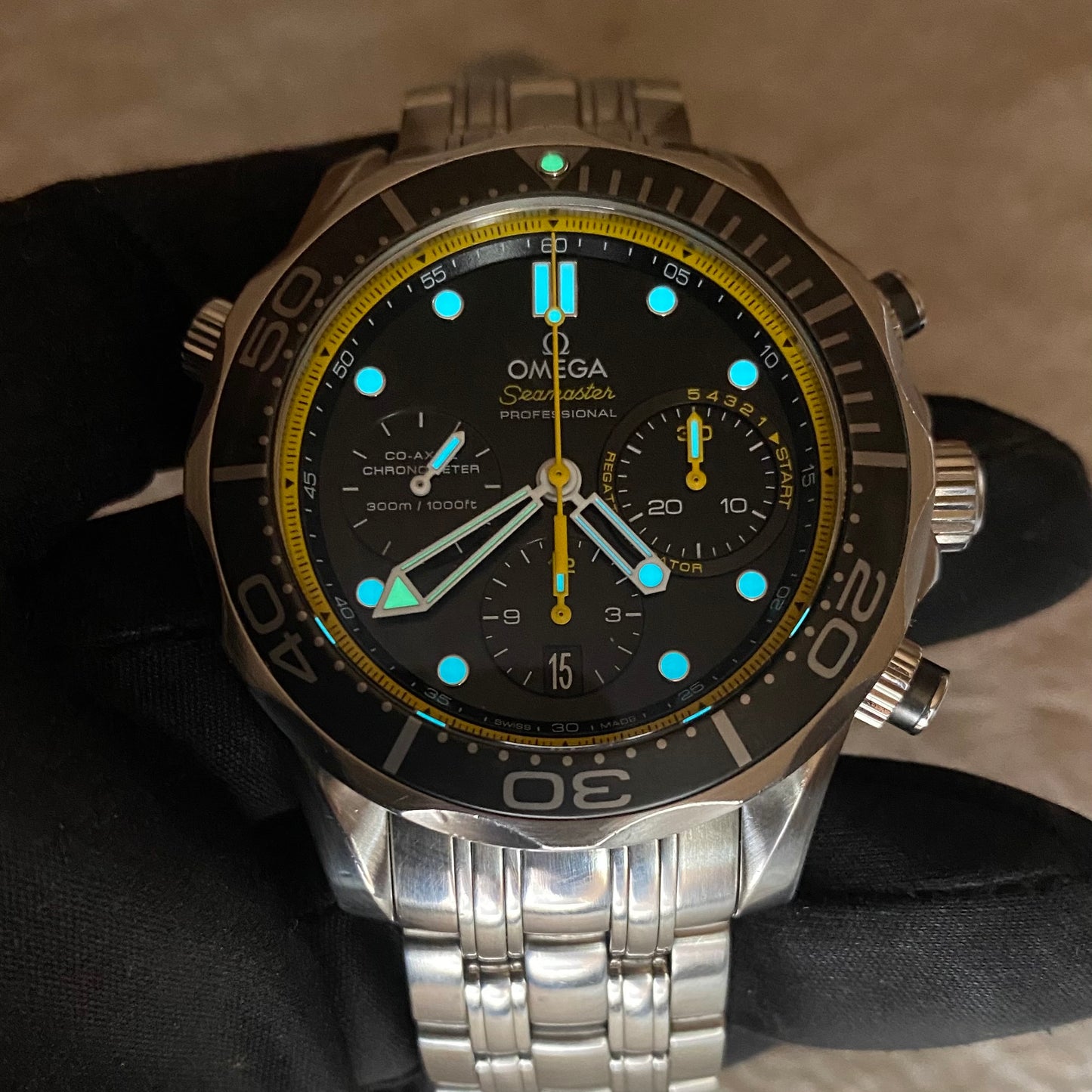 Omega Seamaster 300 Diver Regatta Chronograph Black Dial Date Watch - Full Set