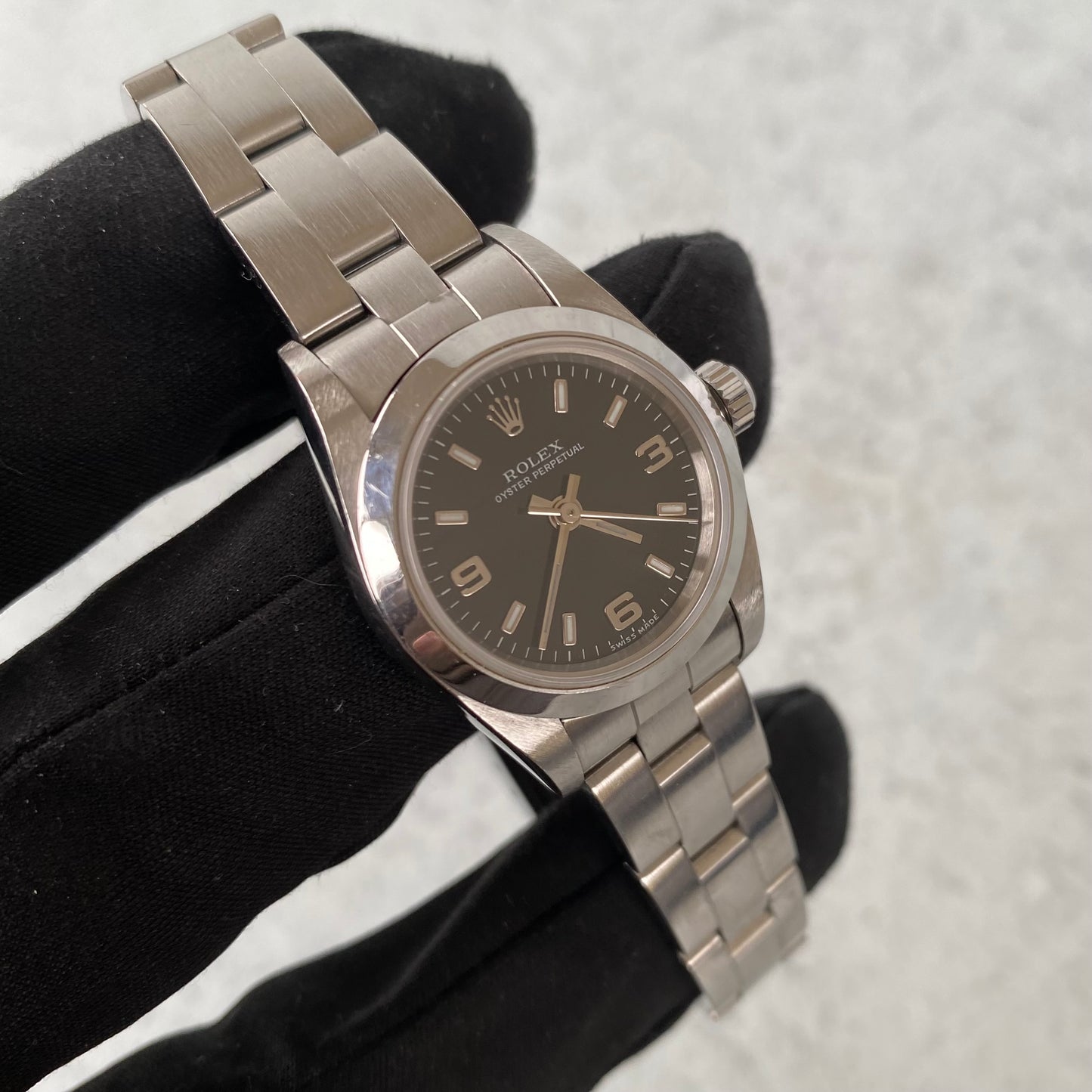 2004 Ladies Rolex Oyster Perpetual Black Dial 76080 Watch - Full Set