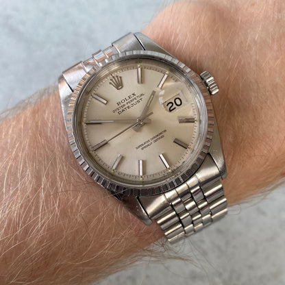 1970 Rolex Datejust Oyster Perpetual 1603 Engine Turned Bezel Swiss Watch