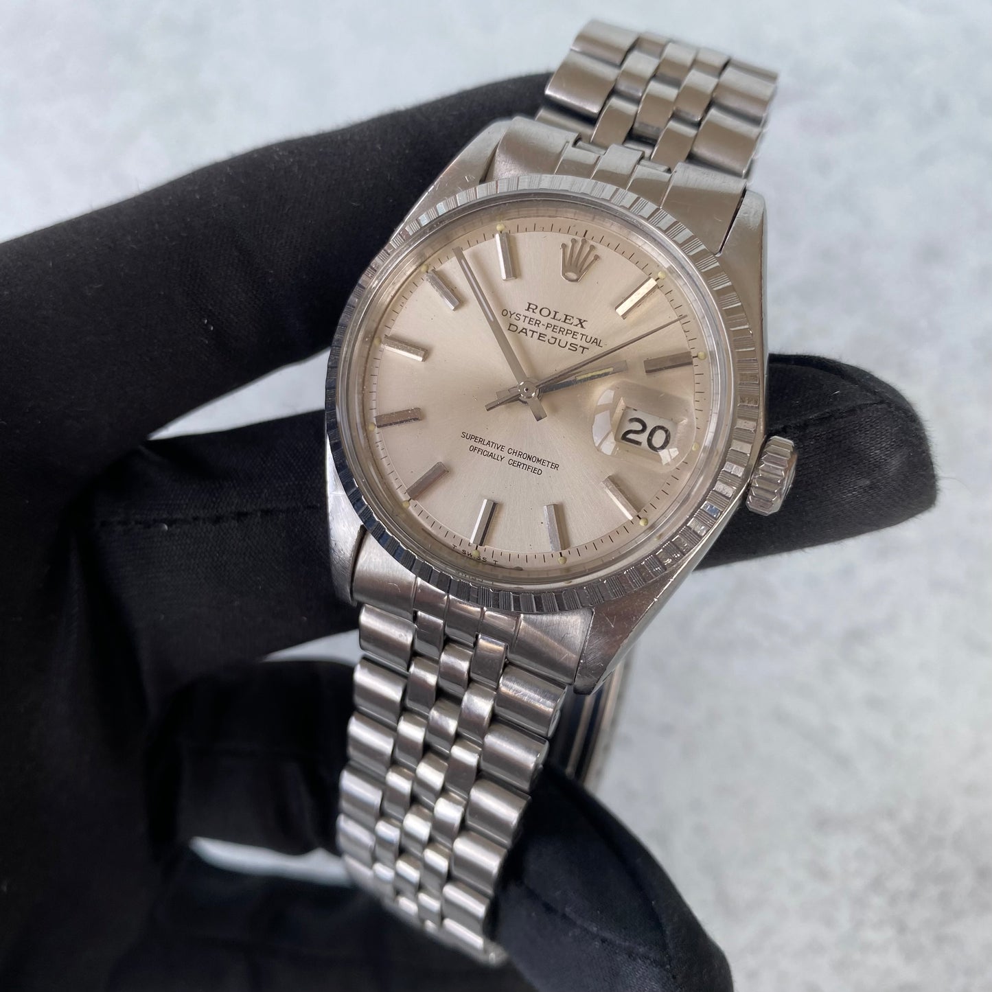 1970 Rolex Datejust Oyster Perpetual 1603 Engine Turned Bezel Swiss Watch
