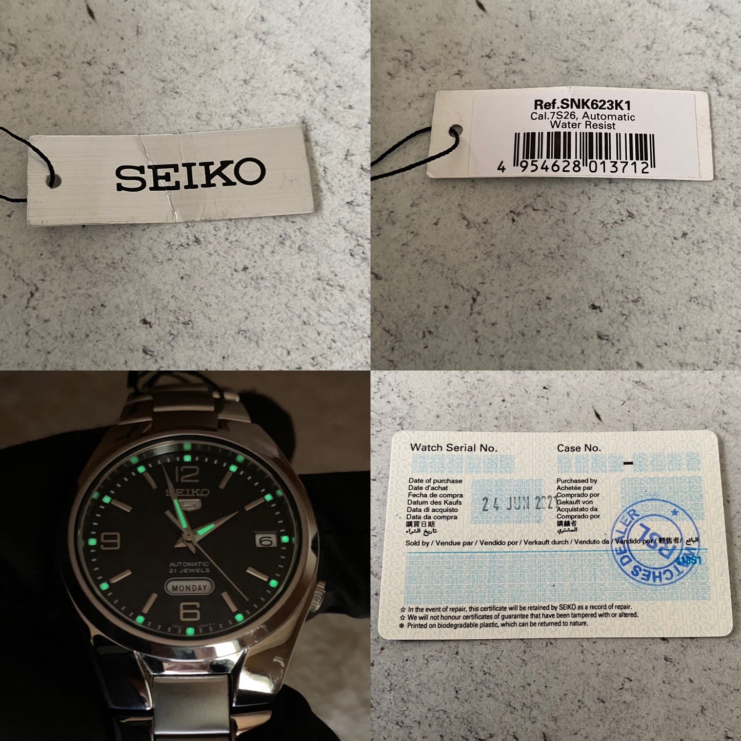 Seiko 5 Automatic 7S26-02F0 Black Dial Day/Date Watch - Box & Papers